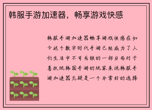 韩服手游加速器，畅享游戏快感