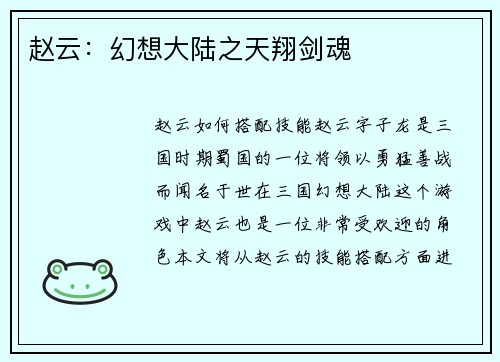 赵云：幻想大陆之天翔剑魂